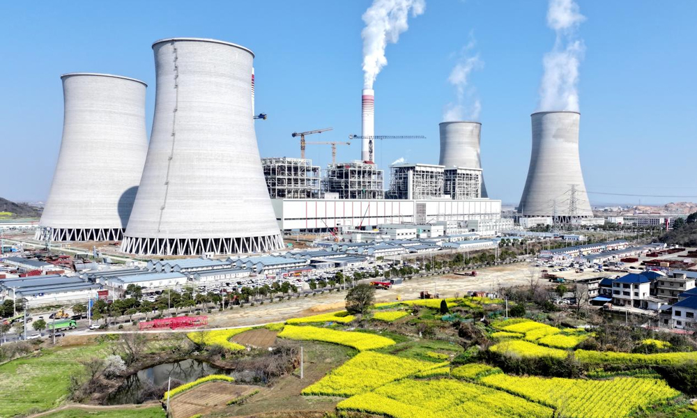 江西神华九江公司二期扩建项目工地与金浪翻涌的油菜花海共同涌动生机，项目建成后，将充分发挥对华中和江西区域的能源保障作用，为地方经济和社会高质量发展注入国能力量。许海军 摄